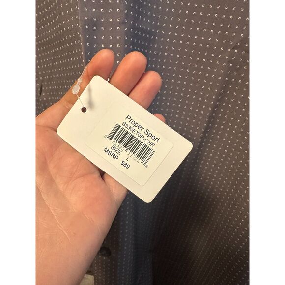 NWT Proper Sport Mens Long Sleeve Button Down Dress Shirt Size Large Grey Geo - Picture 2 of 8